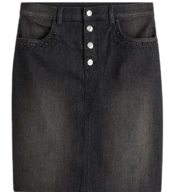 Röcke*O46bpx Damen Denim-Rock mit Strasssteinen Jeans-Rock Baumwoll-Rock Mini-Rock 918098 Schwarz/Grau