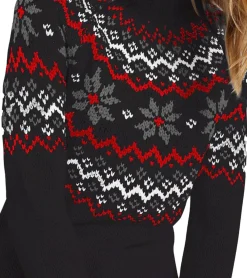 Kleider|Große Größen*O46bpx Damen Fairisle-Strick-Minikleid mit Rollkragen Langarm-Kleid 976460 Schwarz