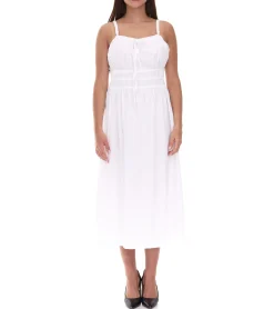 Große Größen|Kleider*O46bpx Damen Frühlings-Kleid mit kleinem Schleifen-Detail Strand-Kleid aus Baumwolle Midi-Kleid ohne Ärmel 915362 Weiß