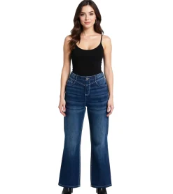 Hosen & Jeans*O46bpx Damen Jeans-Hose Schlag-Hose Denim Jeans im 5-Pocket-Style 937274 Blau