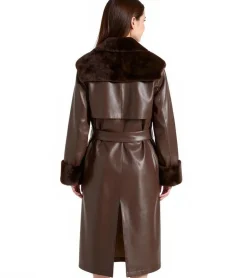 Große Größen|Mäntel & Jacken*O46bpx Damen Lederimitat-Mantel mit Teddyfell Kragen Kunstlammfell-Jacke Frühlings-Mantel 914589 Braun