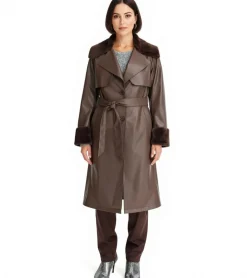 Große Größen|Mäntel & Jacken*O46bpx Damen Lederimitat-Mantel mit Teddyfell Kragen Kunstlammfell-Jacke Frühlings-Mantel 914589 Braun oder 957801 Schwarz