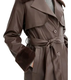 Große Größen|Mäntel & Jacken*O46bpx Damen Lederimitat-Mantel mit Teddyfell Kragen Kunstlammfell-Jacke Frühlings-Mantel 914589 Braun oder 957801 Schwarz