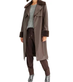 Große Größen|Mäntel & Jacken*O46bpx Damen Lederimitat-Mantel mit Teddyfell Kragen Kunstlammfell-Jacke Frühlings-Mantel 914589 Braun oder 957801 Schwarz