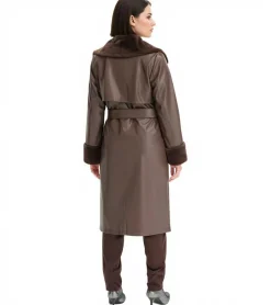 Große Größen|Mäntel & Jacken*O46bpx Damen Lederimitat-Mantel mit Teddyfell Kragen Kunstlammfell-Jacke Frühlings-Mantel 914589 Braun oder 957801 Schwarz