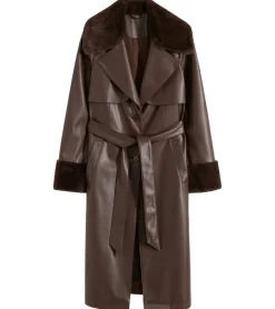 Große Größen|Mäntel & Jacken*O46bpx Damen Lederimitat-Mantel mit Teddyfell Kragen Kunstlammfell-Jacke Frühlings-Mantel 914589 Braun oder 957801 Schwarz