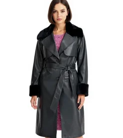 Große Größen|Mäntel & Jacken*O46bpx Damen Lederimitat-Mantel mit Teddyfell Kragen Kunstlammfell-Jacke Frühlings-Mantel 914589 Braun oder 957801 Schwarz