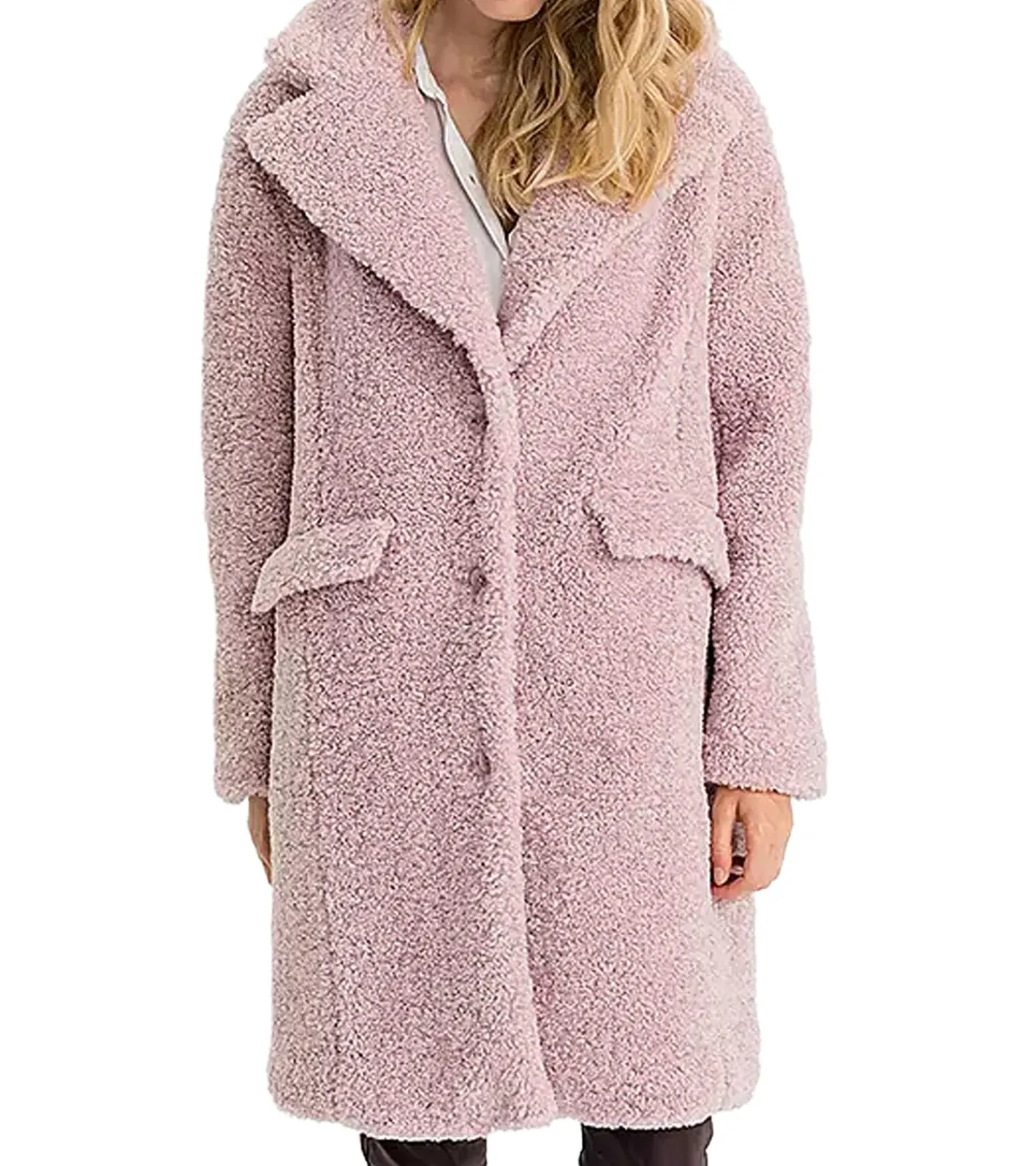Mäntel & Jacken*O46bpx Damen Mantel lange Teddyfell-Jacke Alltags-Mantel kuscheliger Basic-Mantel 970034 Rosa