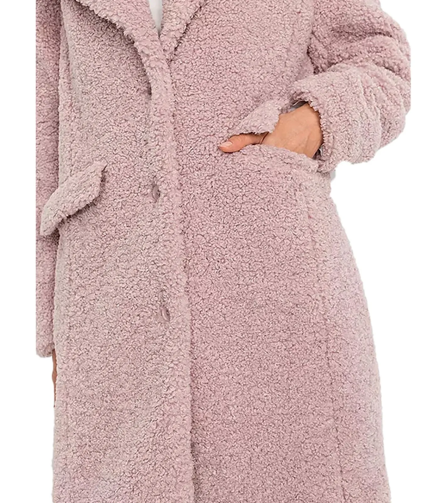 Mäntel & Jacken*O46bpx Damen Mantel lange Teddyfell-Jacke Alltags-Mantel kuscheliger Basic-Mantel 970034 Rosa