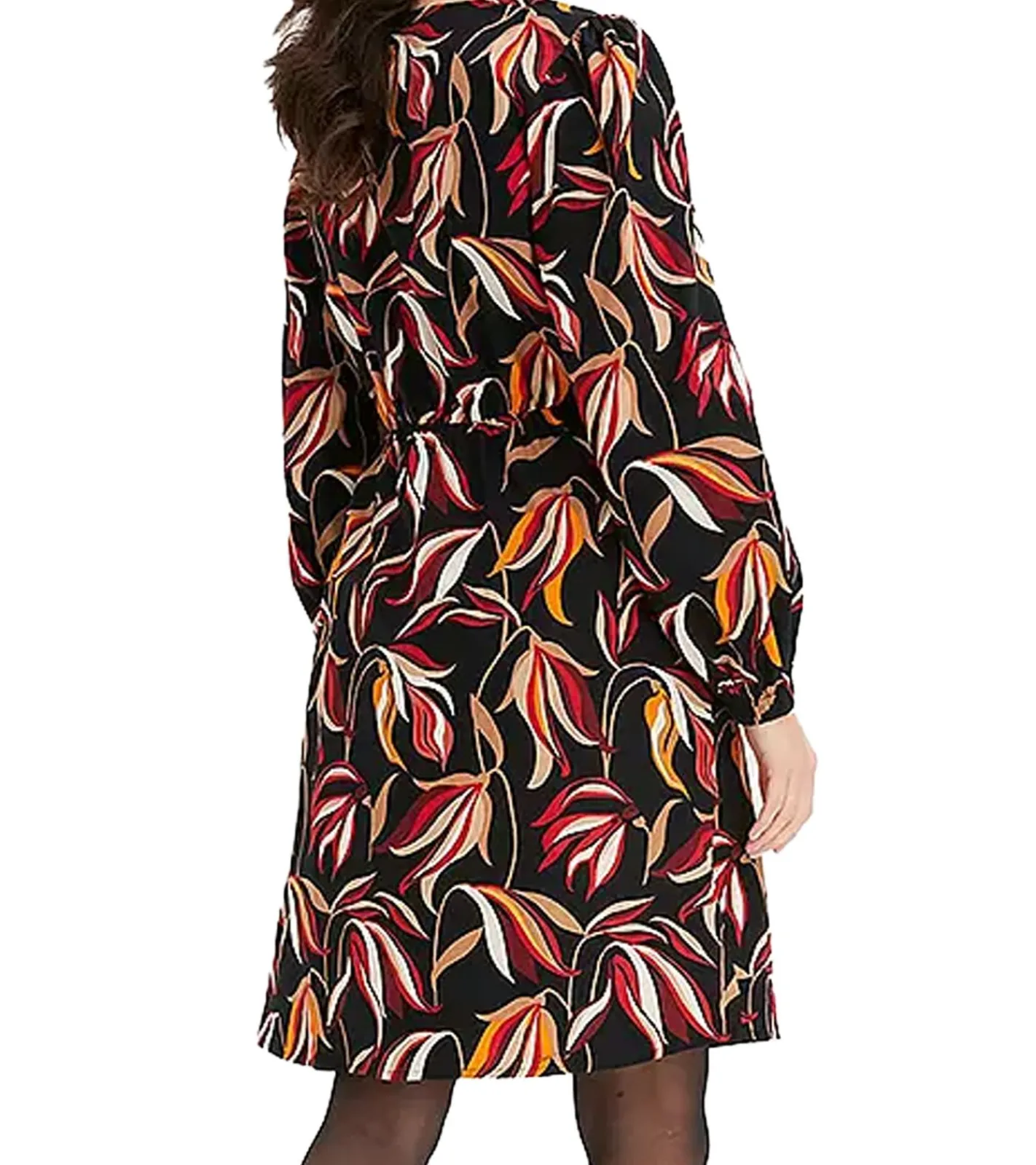 Kleider*O46bpx Damen Midi-Kleid florales Sommer-Kleid mit V-Ausschnitt Langarm-Kleid 906117 Schwarz/Bunt