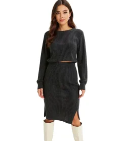 Große Größen|Röcke*O46bpx Damen Midi-Rock stylischer Strick-Rock mit Gummibund Große Größen 932509 Anthrazit melliert