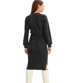 Große Größen|Röcke*O46bpx Damen Midi-Rock stylischer Strick-Rock mit Gummibund Große Größen 932509 Anthrazit melliert