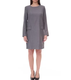 Große Größen|Kleider*O46bpx Damen nachhaltiges Kleid mit Schulterpolstern Business-Kleid mit Wollanteil Mini-Kleid 956968 Grau