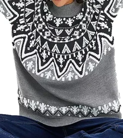 Sweater & Pullover*O46bpx Damen Norweger-Pullover weit geschnittener Pullover mit Stehkragen 937915 Grau/Schwarz/Weiß