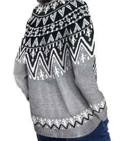 Sweater & Pullover*O46bpx Damen Norweger-Pullover weit geschnittener Pullover mit Stehkragen 937915 Grau/Schwarz/Weiß