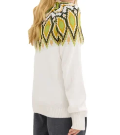 Große Größen|Sweater & Pullover*O46bpx Damen Norweger-Pullover weit geschnittener Winter-Pullover mit Rundhals 961685 Wollweiß/Braun