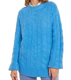 Sweater & Pullover*O46bpx Damen Oversize-Pullover weit geschnittener Winter-Pullover mit Zopfstrickmuster 962801 Blau