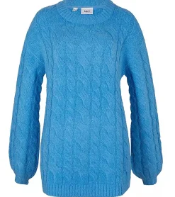 Sweater & Pullover*O46bpx Damen Oversize-Pullover weit geschnittener Winter-Pullover mit Zopfstrickmuster 962801 Blau
