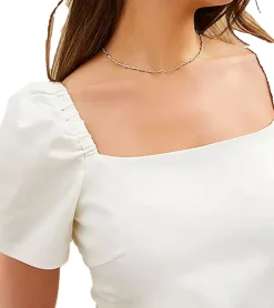 Kleider*O46bpx Damen Puffärmelkleid Strand-Kleid mit Baumwollanteil Midi-Kleid 973350 Weiß