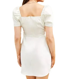 Kleider*O46bpx Damen Puffärmelkleid Strand-Kleid mit Baumwollanteil Midi-Kleid 973350 Weiß