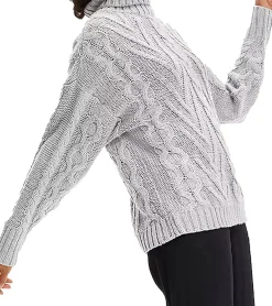 Sweater & Pullover*O46bpx Damen Pullover essenzieller Strick-Pullover mit Zopfstrickmuster 937641 Grau