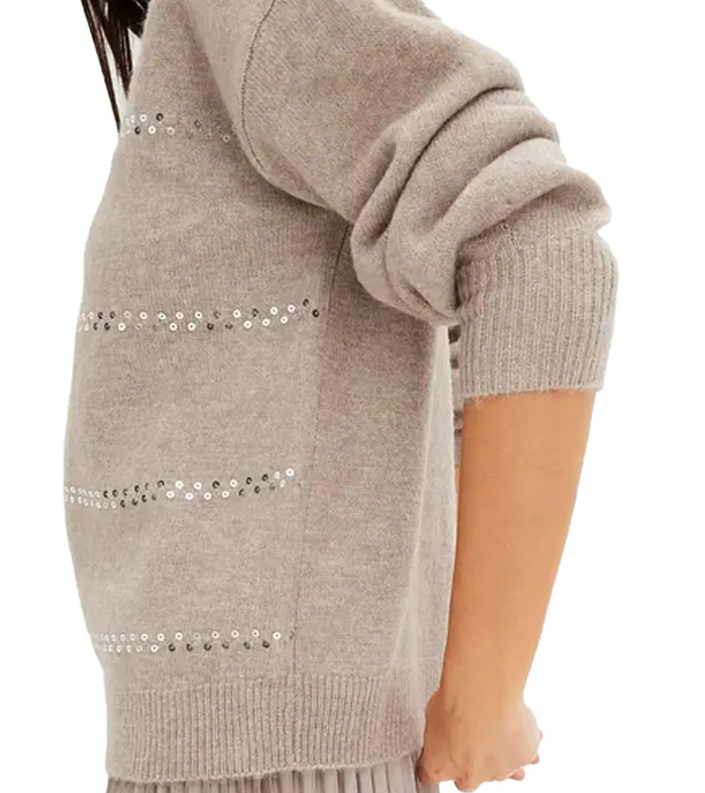 Sweater & Pullover*O46bpx Damen Pullover weit geschnittener Winter-Pullover mit Pailletten-Glitzereffekt Boxy-Fit 915051 Grau/Braun