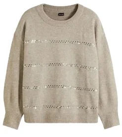 Sweater & Pullover*O46bpx Damen Pullover weit geschnittener Winter-Pullover mit Pailletten-Glitzereffekt Boxy-Fit 915051 Grau/Braun