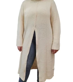 Große Größen|Kleider*O46bpx Damen Pullover-Kleid mit Rollkragen Long Strick-Pullover 975022 Beige