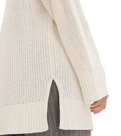 Sweater & Pullover*O46bpx Damen Rollkragen-Pullover mit seitlichen Schlitzen Oversized Strick-Pullover 965990 Creme-Weiß