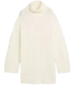 Sweater & Pullover*O46bpx Damen Rollkragen-Pullover mit seitlichen Schlitzen Oversized Strick-Pullover 965990 Creme-Weiß