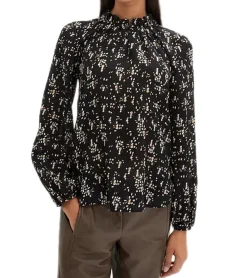 Große Größen|Poloshirts & Blusen*O46bpx Damen Sommer-Bluse mit Seidenanteil dünne Woll-Bluse Crinkle-Tunika Langarm-Shirt 974161 Schwarz