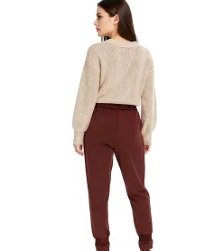 Hosen & Jeans*O46bpx Damen Sommerhose knöchellange Paperbag-Hose mit Bindegürtel 956118 Braun