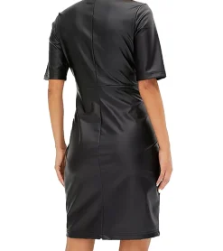 Kleider*O46bpx Damen Sommer-Kleid geknotetes Kunstleder-Kleid Mini-Kleid Kurzarm-Kleid 923740 Schwarz
