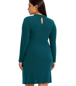 Große Größen|Kleider*O46bpx Damen Sommer-Kleid gerafftes Jersey-Kleid enganliegendes Langarm-Kleid 935347 Grün