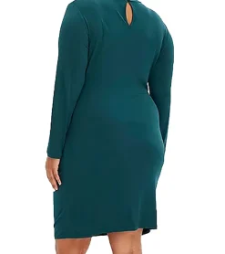 Große Größen|Kleider*O46bpx Damen Sommer-Kleid gerafftes Jersey-Kleid enganliegendes Langarm-Kleid 935347 Grün