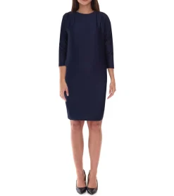 Kleider*O46bpx Damen Sommer-Kleid Jersey-Kleid in Ripp-Strick-Struktur mit 3/4 Arm 962523 Dunkelblau