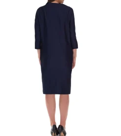 Kleider*O46bpx Damen Sommer-Kleid Jersey-Kleid in Ripp-Strick-Struktur mit 3/4 Arm 962523 Dunkelblau