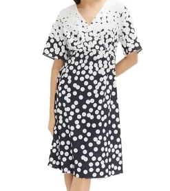 Kleider*O46bpx Damen Sommer-Kleid mit Allover Polka-Dots leicht ausgestelltes Mini-Kleid 942863 Weiß/Blau