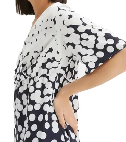 Kleider*O46bpx Damen Sommer-Kleid mit Allover Polka-Dots leicht ausgestelltes Mini-Kleid 942863 Weiß/Blau