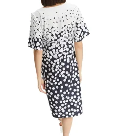 Kleider*O46bpx Damen Sommer-Kleid mit Allover Polka-Dots leicht ausgestelltes Mini-Kleid 942863 Weiß/Blau