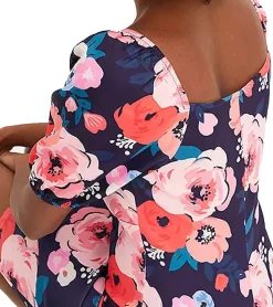 Kleider*O46bpx Damen Sommer-Kleid mit floralem Allover-Print Mini-Kleid mit Puff-Ärmeln Freizeit-Kleid 931070 Blau/Bunt