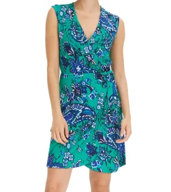 Kleider*O46bpx Damen Sommer-Kleid mit floralem Allover-Print Mini-Kleid Freizeit-Kleid Urlaubs-Kleid 978851 Grün/Blau