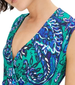 Kleider*O46bpx Damen Sommer-Kleid mit floralem Allover-Print Mini-Kleid Freizeit-Kleid Urlaubs-Kleid 978851 Grün/Blau