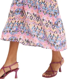 Große Größen|Kleider*O46bpx Damen Sommer-Kleid Neckholder-Kleid mit farbenfrohen Allover-Print ärmelloses Maxi-Kleid 968836 Rosa/Orange/Schwarz