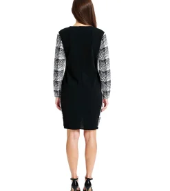 Kleider*O46bpx Damen Strick-Kleid im Karomuster Mini-Kleid mit langen Ärmeln 975864 Schwarz/Weiß