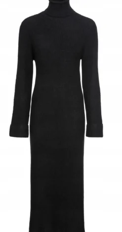 Kleider*O46bpx Damen Strick-Kleid Mini-Kleid mit Rollkragen Langarm-Kleid 958841 Schwarz