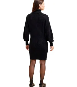Kleider*O46bpx Damen Strick-Kleid Mini-Kleid mit Rollkragen Langarm-Kleid 933115 Schwarz