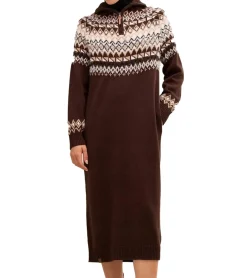 Kleider*O46bpx Damen Strick-Kleid Mini-Kleid mit kurzem Reißverschluss Langarm-Kleid 940631 Dunkelbraun