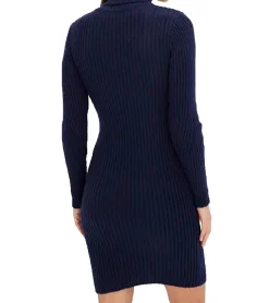 Große Größen|Kleider*O46bpx Damen Strick-Kleid Mini-Kleid mit Rollkragen und Ausschnittdetails Langarm-Kleid in Mahagoni-Braun oder Dunkel-Blau