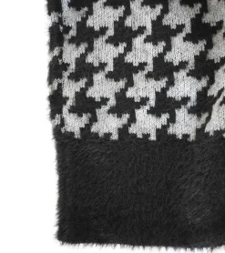 Kleider*O46bpx Damen Strick-Kleid mit Hahnentritt-Muster Mini-Kleid mit langen Ärmeln und Stehkragen 914658 Schwarz/Weiß